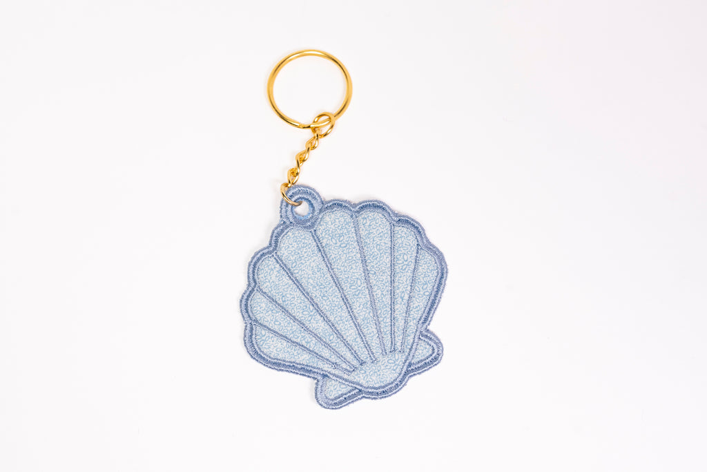Blue Scallop Shell Embroidered Keychain