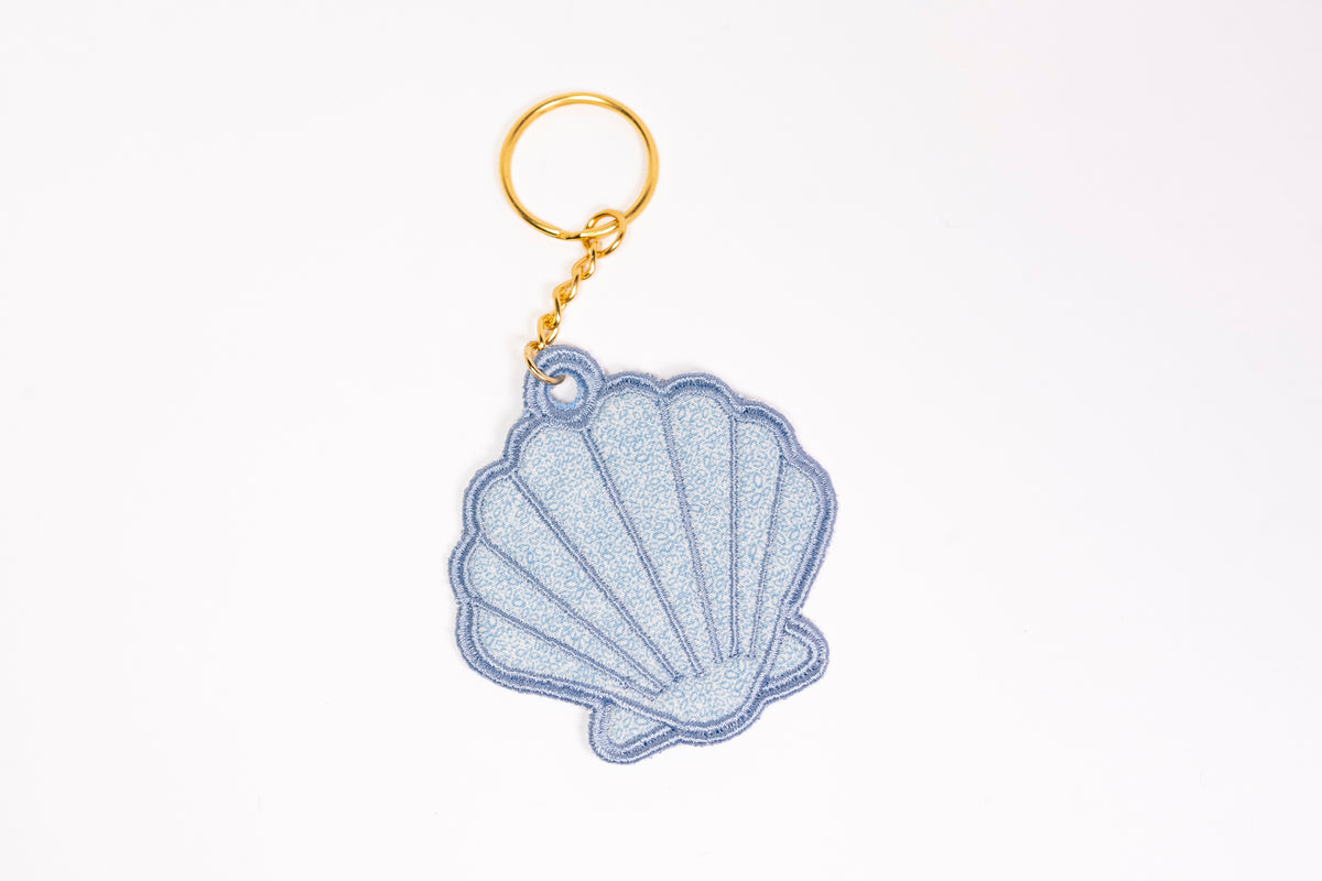 Blue Scallop Shell Embroidered Keychain