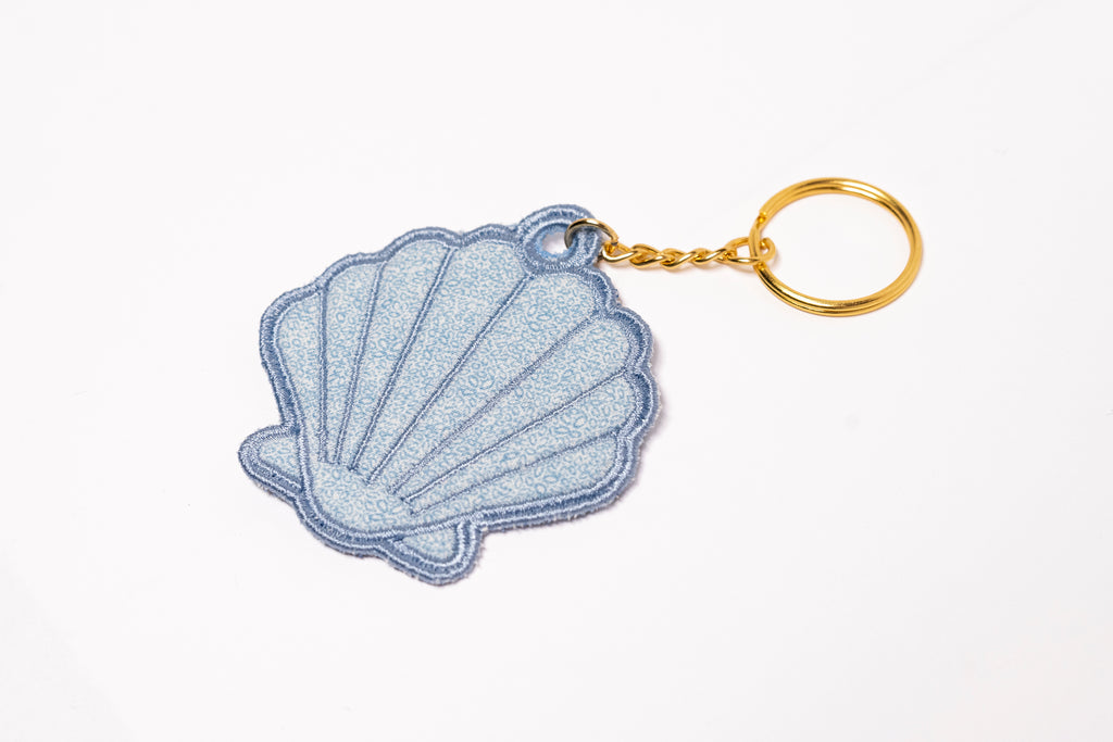 Blue Scallop Shell Embroidered Keychain