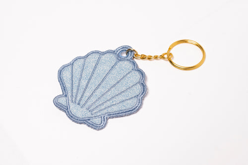 Blue Scallop Shell Embroidered Keychain