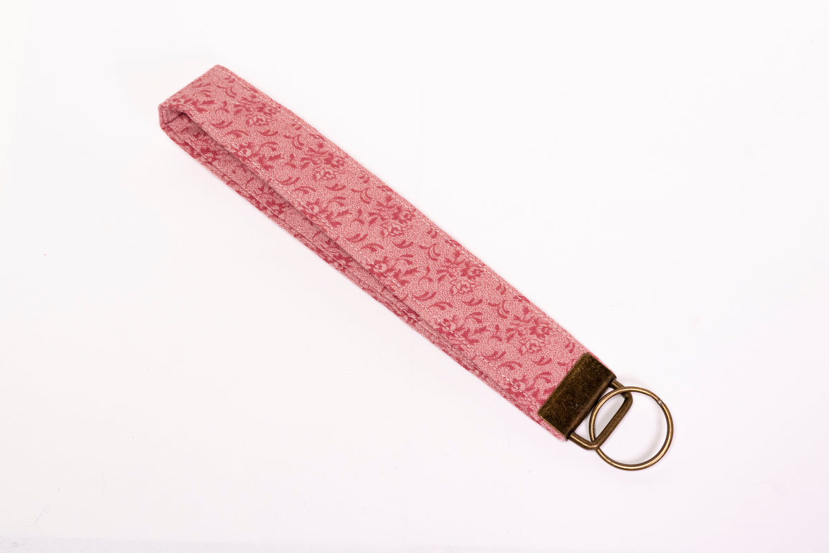 Rose Pattern Upcycled Fabric Wristlet Keychain